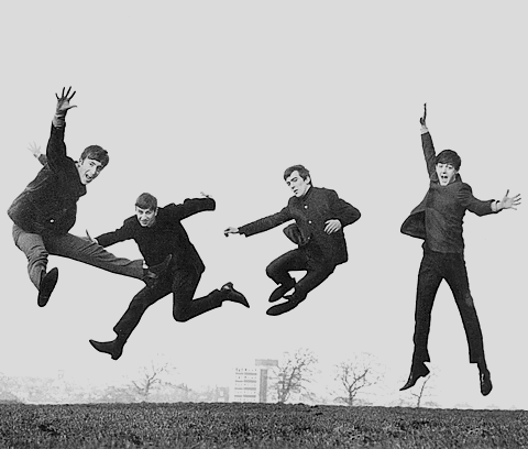 The Beatles v parku v Liverpoole od fotografa Deža Hoffmanna.