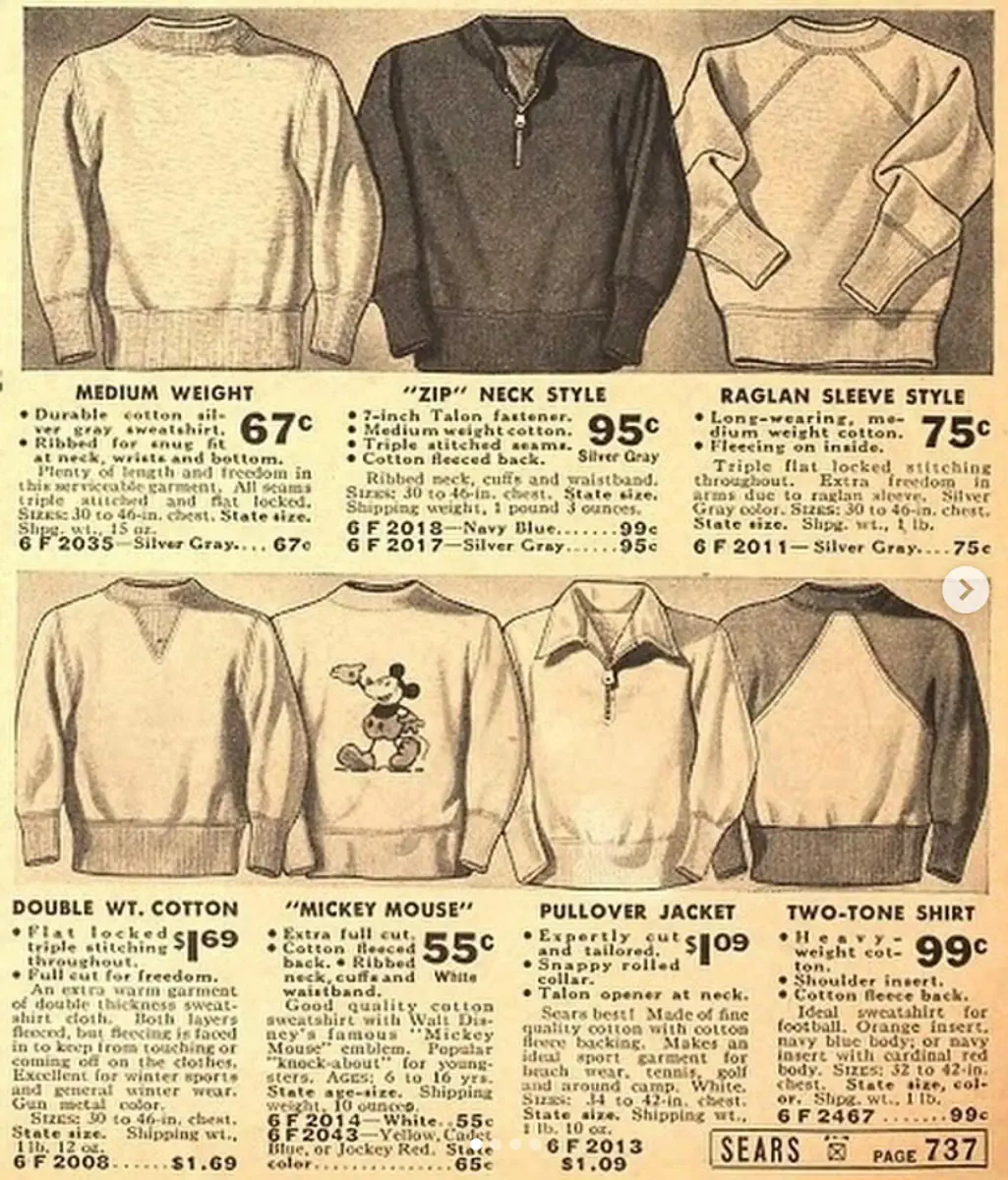 Historická obchodná ponuka mikín